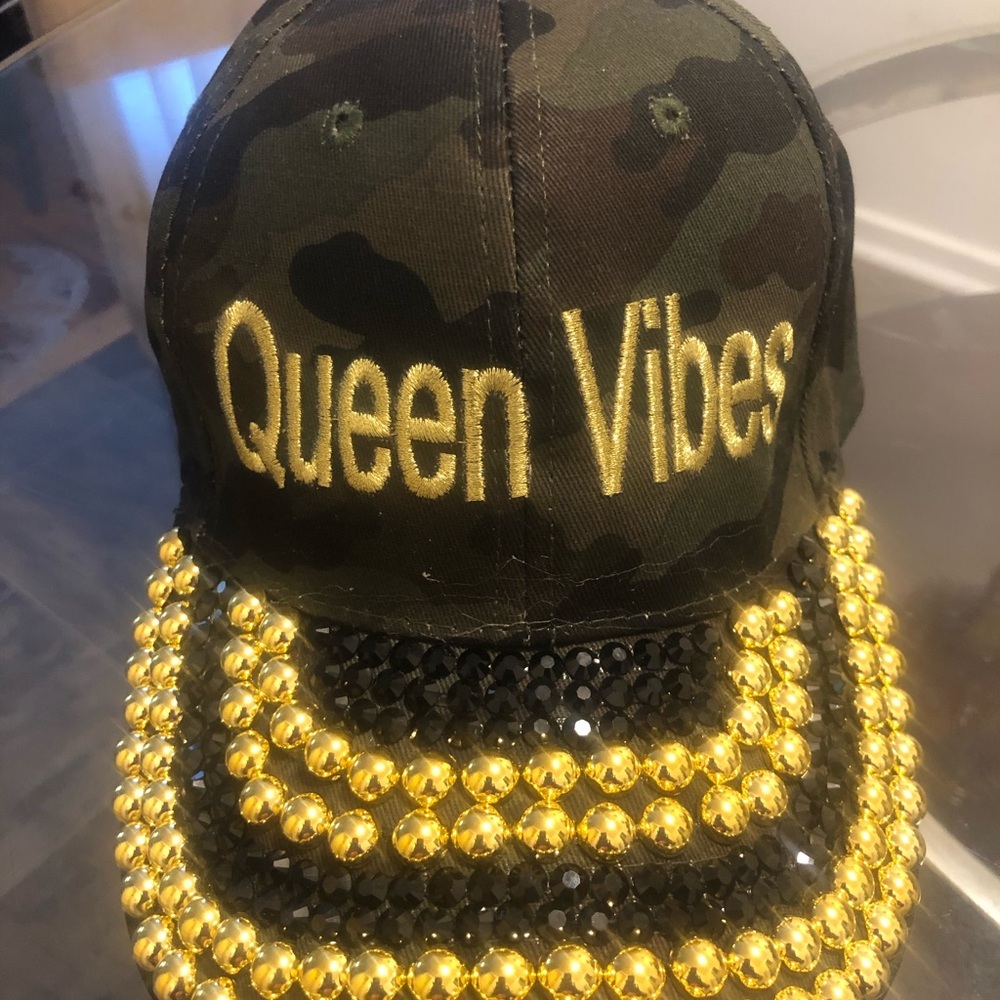 Queen Vibes Camo  Studded Baseball Cap Hat